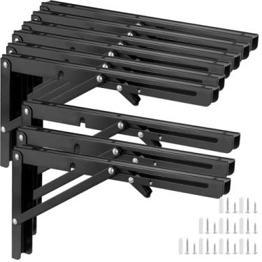 Imagem de 10 peças de suportes de prateleira dobráveis de 30,5 cm, suporte de prateleira dobrável resistente preto com ferragens de montagem, dobradiça de mesa dobrável para banco de mesa