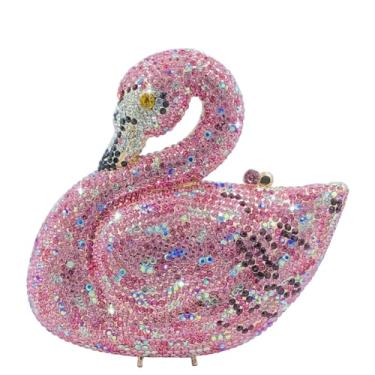 Imagem de Usuisy Novidade Bolsa feminina de cristal de cisne para noite e embreagens para festa de formatura e casamento, bolsas de mão com strass, mini, Rosa, Mini