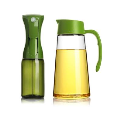 Imagem de Conjunto de pulverizador de óleo e dispensador de óleo premium – elegante frasco de spray de azeite de oliva de vidro com bico sem gotejamento, conjunto de controle de óleo de cozinha recarregável