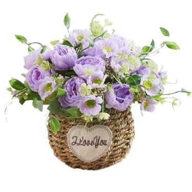 Imagem de KEG801302 Flores falsas simuladas de rosas, sala de estar, mesa de jantar, arranjo de flores, decoração de casa, decoração de plantas em vasos (Roxo)