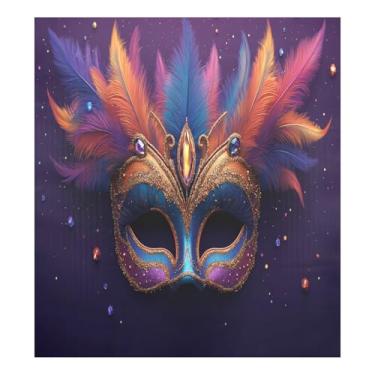 Imagem de Blueangle Máscara colorida Mardi Gras capa magnética para lava-louças, decoração da capa frontal da máquina de lavar louça, adesivos de eletrodomésticos, adesivos de eletrodomésticos, 58 cm C x 66 cm