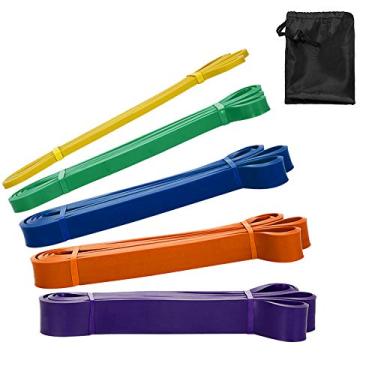 Imagem de Kit de 5 Elásticos Loop Natural Latex para Yoga Treinamento Força Auxílio em Pull Ups Academia Casa Exercícios Físicos e Treinos com Bolsa Transporte