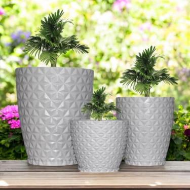 Imagem de Jogo 3 Vasos Luxo Diamante N°1,2,3 Polietileno Leves Planta Flor Jardim Moderno (Cinza)