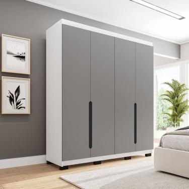 Imagem de Guarda-roupa Casal 4 Portas Bater Madrid Cinza/Branco