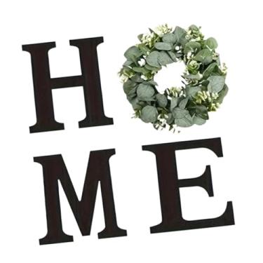 Imagem de Fancyes Placa decorativa de madeira com letras e guirlanda artificial de eucalipto para pendurar na parede, ideal para decoração de entradas e festas, Preto