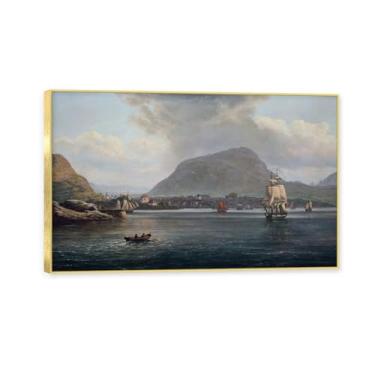 Imagem de NHLDZYH Moldura dourada. Trabalho mestre do romance norueguês, réplica de quadro de J. C. Dahl, paisagem atmosférica, arte de parede com moldura para biblioteca ou sala. (Paisagem 41). 70 x 112 cm.