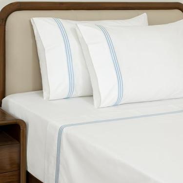 Imagem de Dreamology Jogo de lençóis de percal de algodão, 100% algodão, percal, fresco, macio, respirável e nítido, conjunto de lençol de cama e fronha, conjunto de lençóis de tamanho casal com bolso profundo