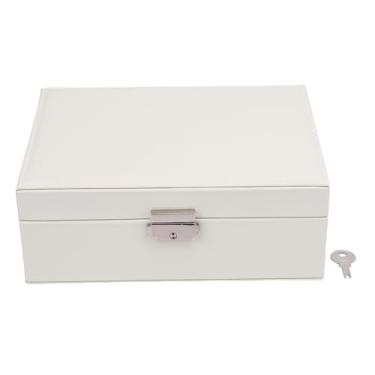 Imagem de Ainoli Caixa de armazenamento de joias com 2 camadas de couro elegante organizador de joias com fechadura para anéis, brincos, pulseiras e colares