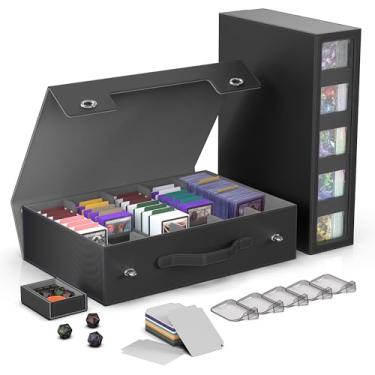 Imagem de Kabinka Caixa de armazenamento de cartões MTG com alça e trava mecânica, caixa de cartão colecionável Commander de 5 fileiras 3900+ com janela de exibição selada, caixa organizadora de deck para