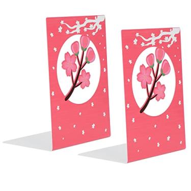Imagem de ZJchao 2 Extremidades do Livro Dos Pces, Estantes para Prateleiras, Estante de Metal Antiderrapante Estável Livro Rolha Prateleiras de Apoio para Estantes Armários Escritórios (Flor de cereja)