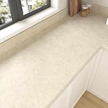 Imagem de EPPKILY Papel de contato de granito bege para bancadas de 40 x 39 cm, à prova d'água, papel de parede autoadesivo, creme, terraço, mármore, papel de contato para armário de cozinha, envoltório de
