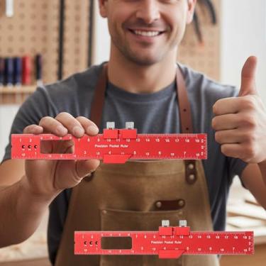 Imagem de Régua de madeira de 200 mm, régua de medição de precisão com guia ajustável e referência de 45 graus, régua de layout multiuso para marcenaria, uso em oficina e marcação métrica