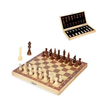 Imagem de Grande Conjunto De Xadrez Magnético De Madeira Dobrável 29cm 34cm 39cm