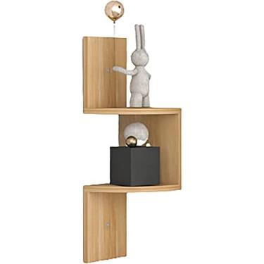 Imagem de Prateleira de parede de canto flutuante, prateleira de armazenamento de parede de madeira de 5 camadas, unidade de exibição de estante de canto em ziguezague empilhável (preta, 2 níveis 2 níveis) (2