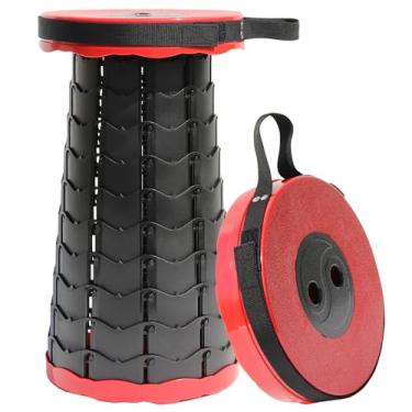 Imagem de ALEVMOOM Banqueta dobrável de nylon atualizada com peso máximo de 226 kg, portátil, retrátil, dobrável, para adultos, cadeira para acampamento, pesca, caminhadas, churrasco (nylon vermelho)