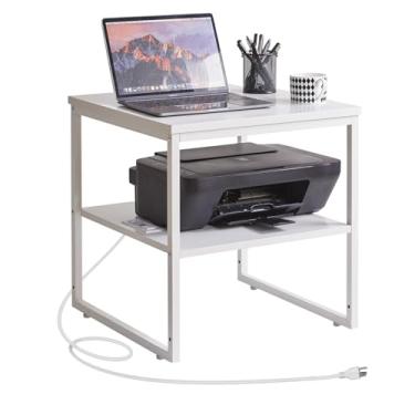 Imagem de Aibiju Mesa lateral grande para sala de estar, mesa de canto com estação de carregamento, suporte de geladeira para impressora com prateleiras ajustáveis, mesa de centro quadrada de escritório com