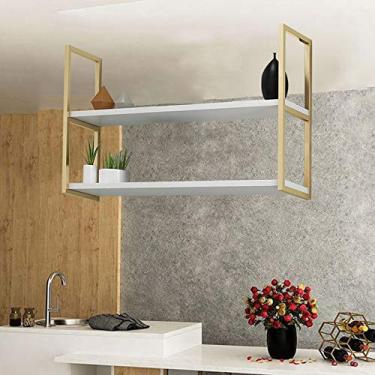 Imagem de Prateleira de teto suspensa rústica, prateleiras de madeira de metal multifuncional de 2 camadas, preto, rack de armazenamento e prateleiras para bares/restaurantes/cozinhas, fácil de instalar, 2