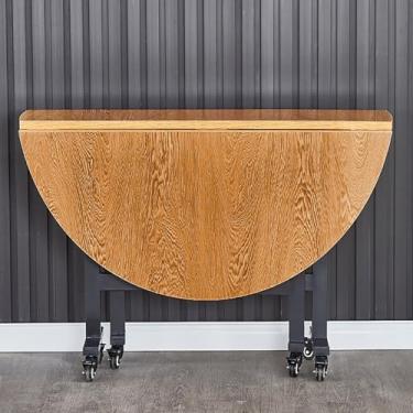 Imagem de Mesa de jantar dobrável redonda móvel, mesa de jantar com 6 rodas, mesa de cozinha com folhas suspensas para espaços pequenos, suporte de aço carbono, dobrável em 3 formas, suporta facilmente 400 kg