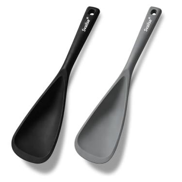 Imagem de Svailse Colher de cozinha para panelas antiaderentes, espátulas de silicone multifuncionais, sem BPA, espátulas resistentes ao calor, ótimas para misturar, colher, raspar e servir (1 preta, 1 cinza