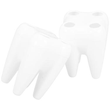 Imagem de Luxshiny 2 peças de suporte de escova de dentes em forma de dente com design ventilado de vários furos organizador de bancada de banheiro para adultos armazenamento elegante