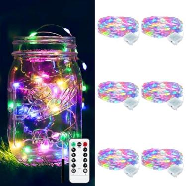 Imagem de ZGWJ Pacote com 6 luzes de fadas operadas a bateria com controle remoto, 20 luzes de corda de fadas de 20 LED com temporizador, 8 modos à prova d'água para árvore de Natal de Halloween, festas