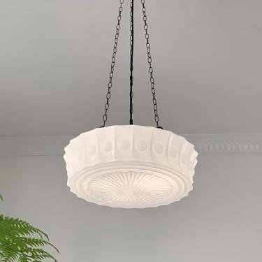 Imagem de LIGHTLAND Luminária pendente de vidro de leite, luminária de teto de montagem semi-embutida de meados do século 39,4 polegadas com corrente ajustável de 100 cm, lustre vintage para quarto, sala de
