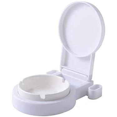 Imagem de Cinzeiro de mesa Cinzeiro de cerâmica montado na parede Suporte de cinzas para vaso sanitário Rack de armazenamento de cigarros banheiro sala de estar uso interno e externo (branco 14 * 2 cm)