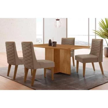 Imagem de Sala Jantar Mesa Berlim Tampo Curvo 120cm+4 Cadeiras Dafne Madeira Nat