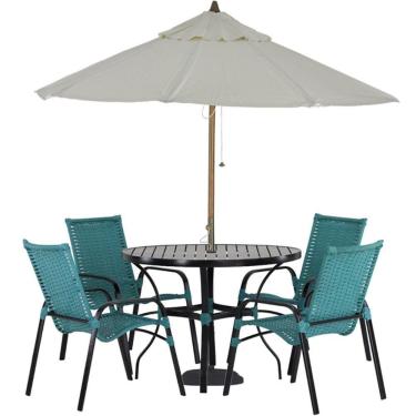 Imagem de Jogo 4 Cadeiras Emily E Mesa Com Ombrelone Trama Original Azul Turquia