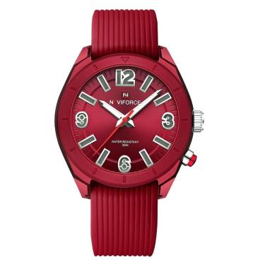 Imagem de Relógio De Pulso Feminino Quartzo Pulseira Silicone à Prova D´água Casual Analógico Vermelho