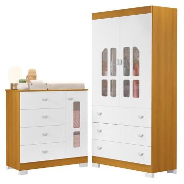 Imagem de Jogo De Quarto Infantil New Katatau Guarda Roupa E Cômoda Branco Fosco-savana - Reller Móveis Branco Fosco-savana