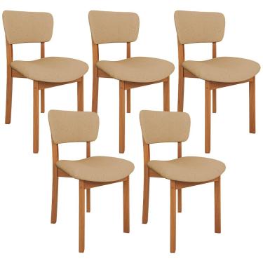 Imagem de Kit 05 Cadeiras Para Sala de Jantar Cozinha Living Estofada Dara L02 Linho Bege Escuro - Lyam Decor
