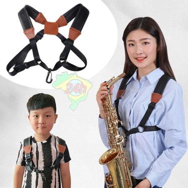 Imagem de Alça Saxofone Com Cinta Ajustavel Gancho Couro Suporte Sax