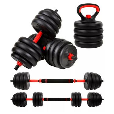 Imagem de Kit Halteres 6 em 1 Peso Musculação até 40kg Ajustável Preto