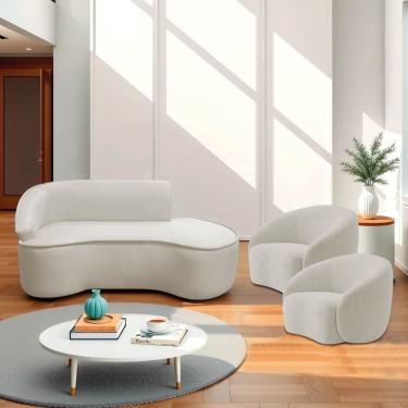 Imagem de Kit Divã Recamier Orgânico Marrocos 200cm Lado Direito E 2 Poltronas Amore Linho Bege