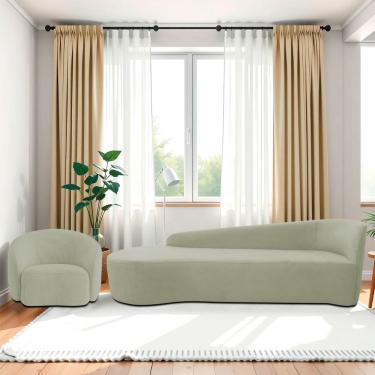 Imagem de Kit Divã Recamier Orgânico França 250cm Lado Esquerdo E Poltrona Amore Bouclé Verde Oliva