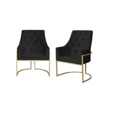 Imagem de Kit 2 Poltronas Decorativa Vick Suede Preto Base Dourada Ms Decor - Ma