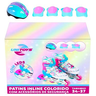 Imagem de Patins Inline Ajustavel KIT Proteção Colorido Unitoys 34-37