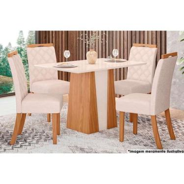 Imagem de Sala de Jantar Completa Orus c/ Tampo Madeirado 120x80cm e 4 Cadeiras Bella Nature/Off White - Linho Bege - Henn