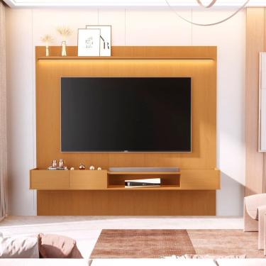 Imagem de Painel Liso para Tv 84 Polegadas com Nicho e Prateleira com Led Vitoria Regia Marrom