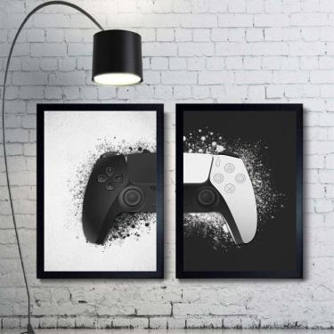 Imagem de Kit 2 Quadros Controle Vídeo-Game Preto E Branco 33X24Cm