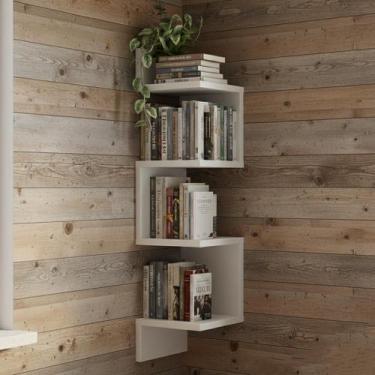Imagem de Prateleira De Canto Suspensa Decorativa Estante Livros - KELAN, Branco