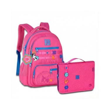 Imagem de Mochila Costas Rebecca Bonbon + Estojo Fichário Rosa Flower