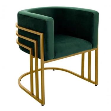 Imagem de Cadeiras Poltrona Luxo Base De Metal Tripla Dourado Sala De Jantar Recepção Veludo Verde Do Lar Móveis E Decoração