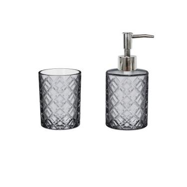 Imagem de Kit Banheiro Vidro Diamond 2 Peças Dispenser Sabonete e Copo Hauskraft