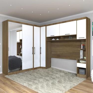 Imagem de Guarda Roupa Casal Modulado Espelho Cp06 Delphi Avelã/Branco L01 - Mpozenato