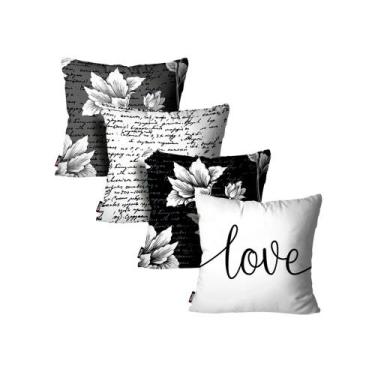 Imagem de Kit 4 Capas Almofadas Cartas Secretas Preto e Branco 45x45cm - Mdecore