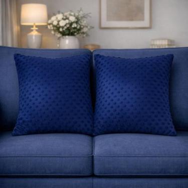 Imagem de Kit 02 Capas de Almofada Tok Poá Relevo Toque Veludo Jolitex, Azul