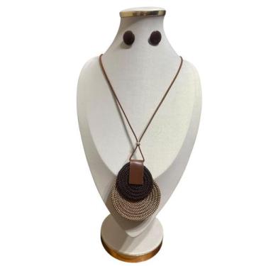 Imagem de Colar Maxi Redondo Fio Resina kit brincos Atemporal Elegante - MLBpel,