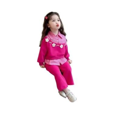 Imagem de Conjunto De Moletom Infantil Feminino De Outono Com Blusa 3D De Flores